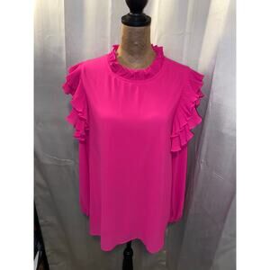 Jodifl Hot Pink Ruffle Blouse Size M Sheer Sleeve Layered Top Statement Piece